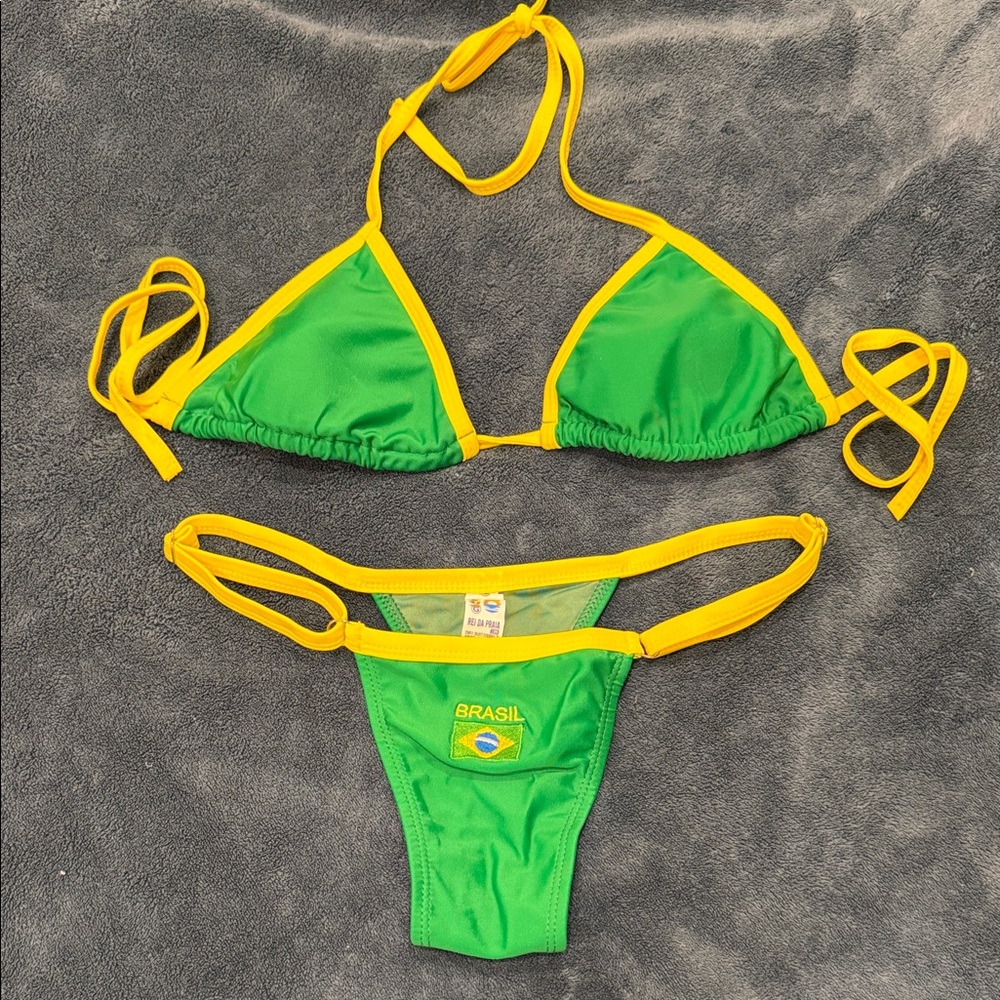 NEW Brazilian Green and Yellow Bikini Set S/M